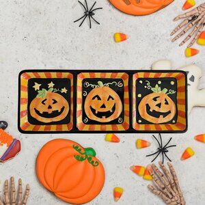 Three Compartmet Ceramic Jack-o’-Lantern Halloween Dish Decoration | NWOT